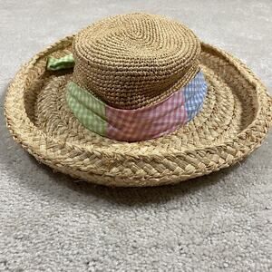 Vineyard Vines Hat Womens Straw Sun Wide Brim Raffia Pastel Gingham Beach